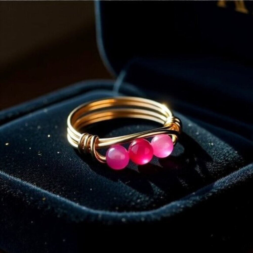 Sz 8.5 ~ Sexy & Slim Pink Agate Beaded Handmade Ring! Sturdy Every Day Wear!